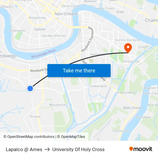 Lapalco @ Ames to University Of Holy Cross map