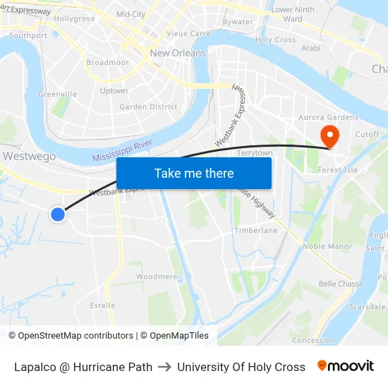 Lapalco @ Hurricane Path to University Of Holy Cross map