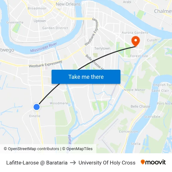 Lafitte-Larose @ Barataria to University Of Holy Cross map