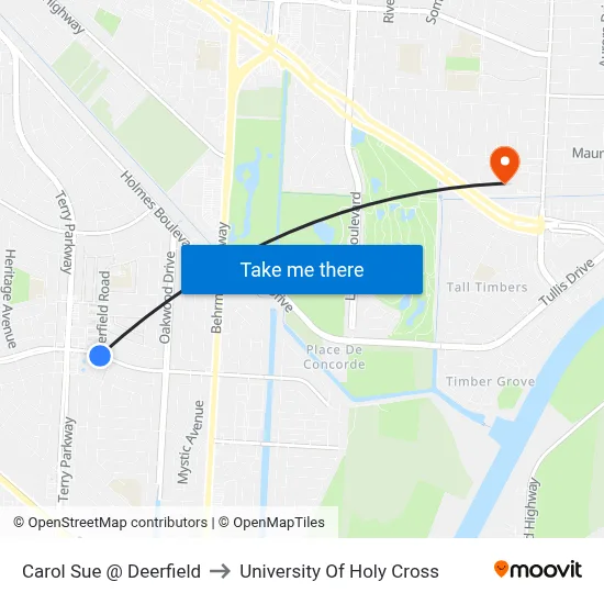 Carol Sue @ Deerfield to University Of Holy Cross map
