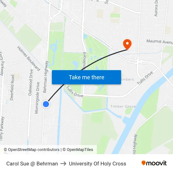 Carol Sue @ Behrman to University Of Holy Cross map