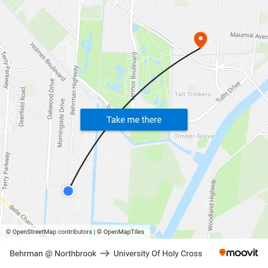 Behrman @ Northbrook to University Of Holy Cross map
