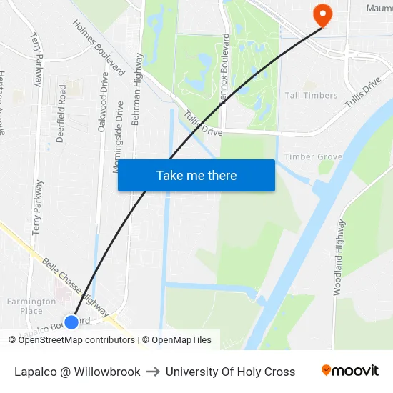 Lapalco @ Willowbrook to University Of Holy Cross map