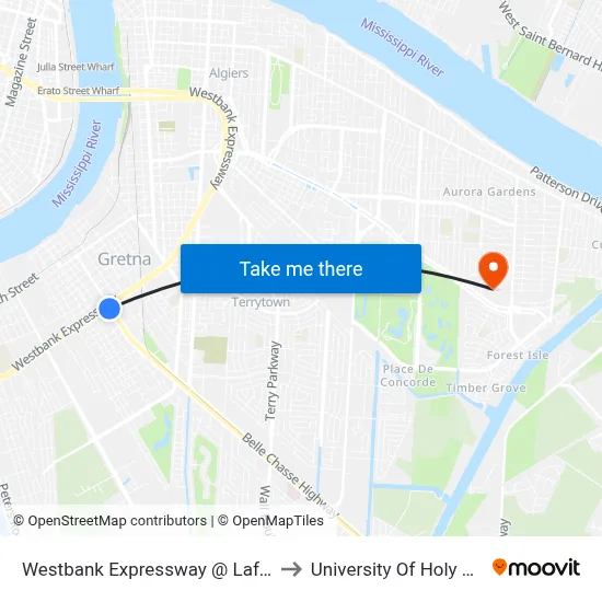Westbank Expressway @ Lafayette to University Of Holy Cross map