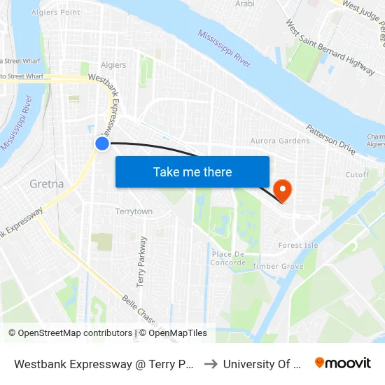 Westbank Expressway @ Terry Pkwy/Oakwood Mall to University Of Holy Cross map