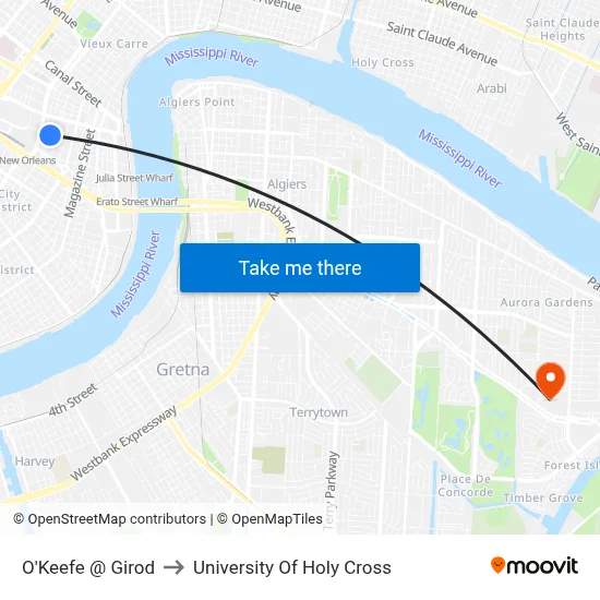O'Keefe @ Girod to University Of Holy Cross map