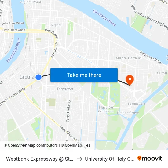 Westbank Expressway @ Stumpf to University Of Holy Cross map