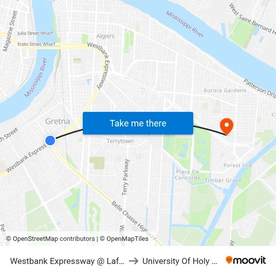 Westbank Expressway @ Lafayette to University Of Holy Cross map