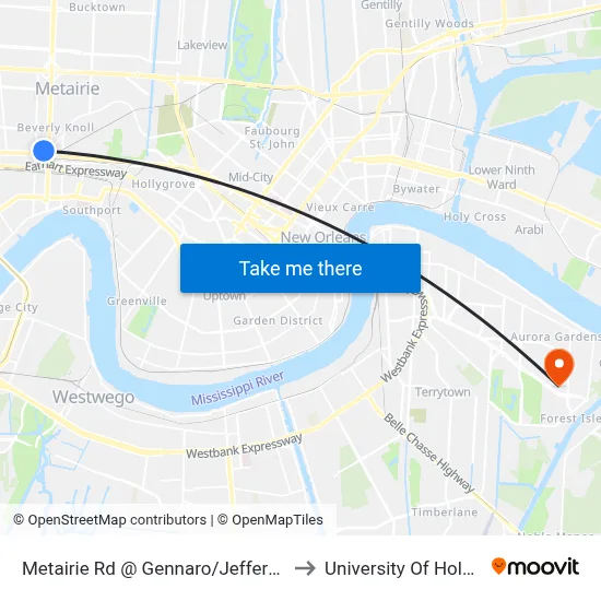 Metairie Rd @ Gennaro/Jefferson Police to University Of Holy Cross map