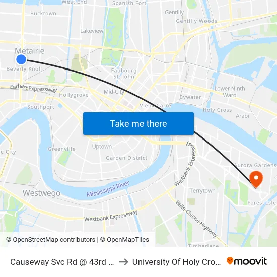 Causeway Svc Rd @ 43rd St to University Of Holy Cross map