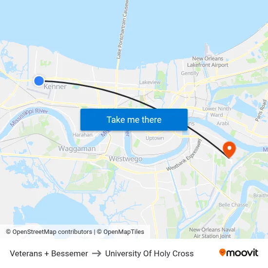 Veterans + Bessemer to University Of Holy Cross map