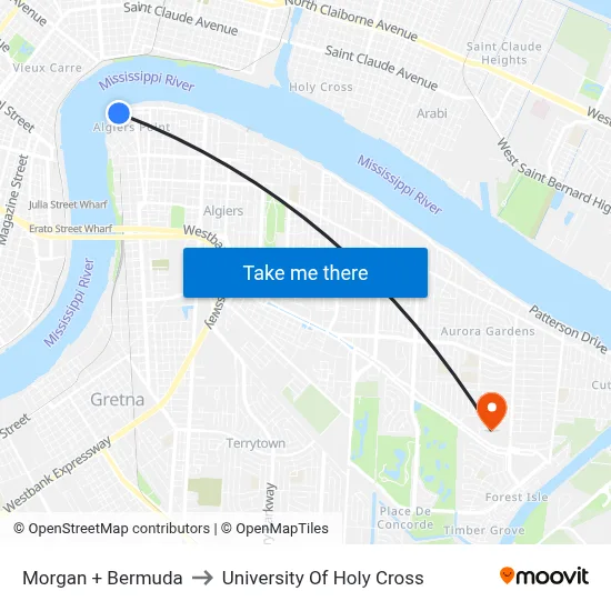 Morgan + Bermuda to University Of Holy Cross map