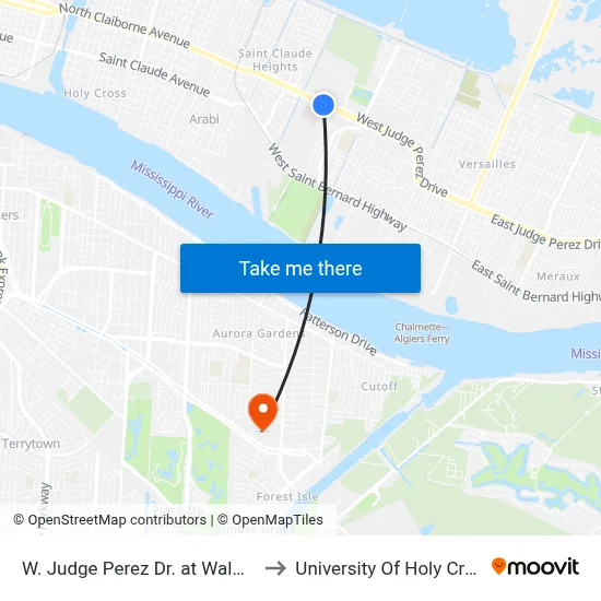 W. Judge Perez Dr. at Walmart to University Of Holy Cross map