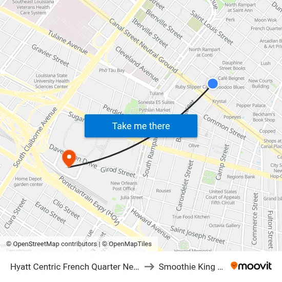 Hyatt Centric French Quarter New Orleans to Smoothie King Center map