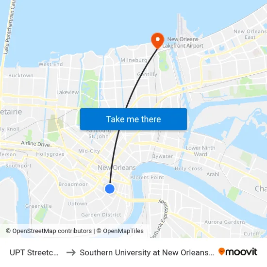 UPT Streetcar Bay 1 to Southern University at New Orleans - Lake Campus map
