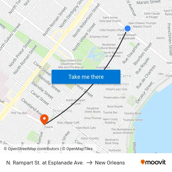 N. Rampart St. at Esplanade Ave. to New Orleans map