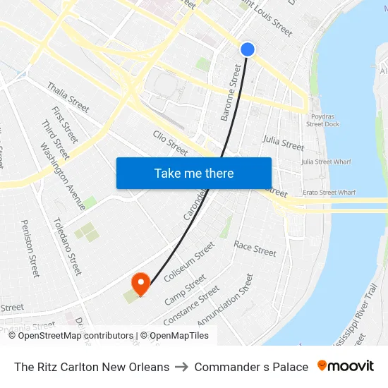 The Ritz Carlton New Orleans to Commander s Palace map