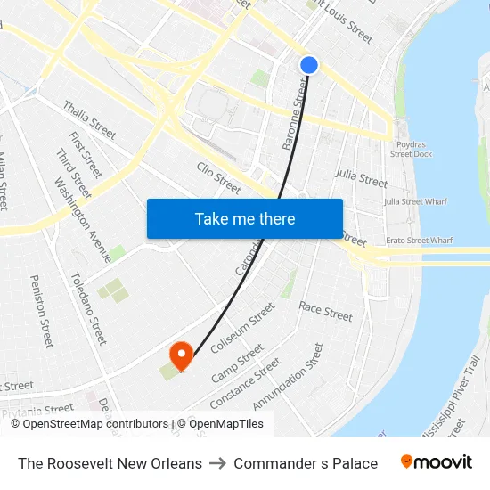 The Roosevelt New Orleans to Commander s Palace map