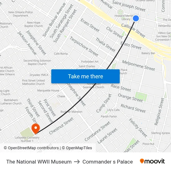 The National WWII Museum to Commander s Palace map