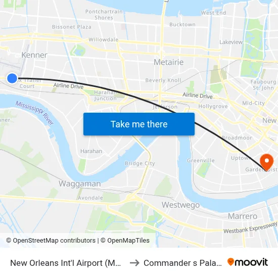 New Orleans Int'l Airport (MSY) to Commander s Palace map