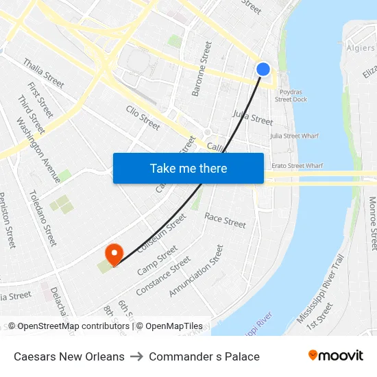 Caesars New Orleans to Commander s Palace map