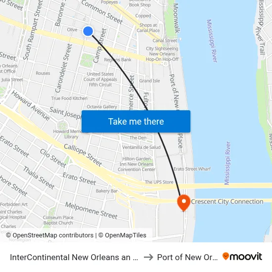 InterContinental New Orleans an IHG Hotel to Port of New Orleans map