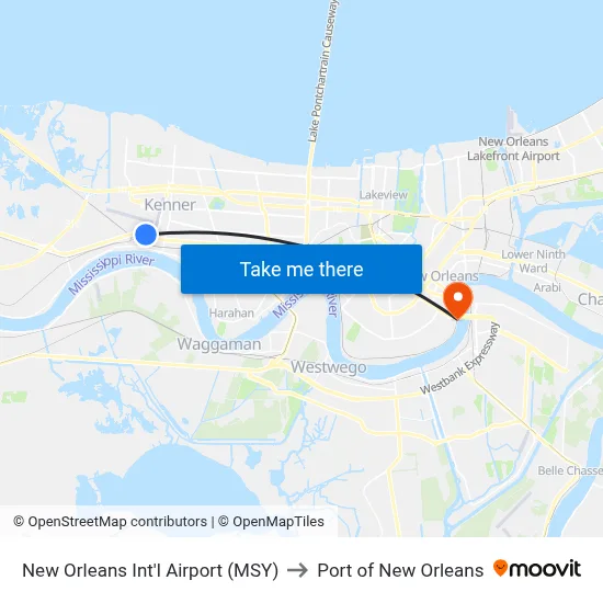 New Orleans Int'l Airport (MSY) to Port of New Orleans map