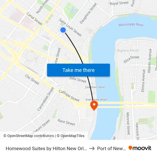 Homewood Suites by Hilton New Orleans French Quarter to Port of New Orleans map
