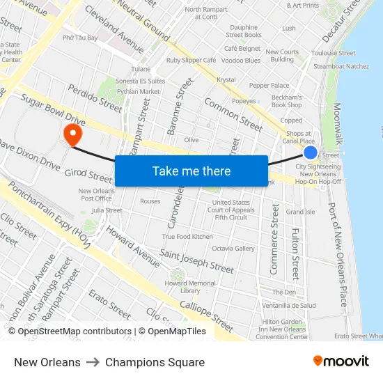 New Orleans to Champions Square map