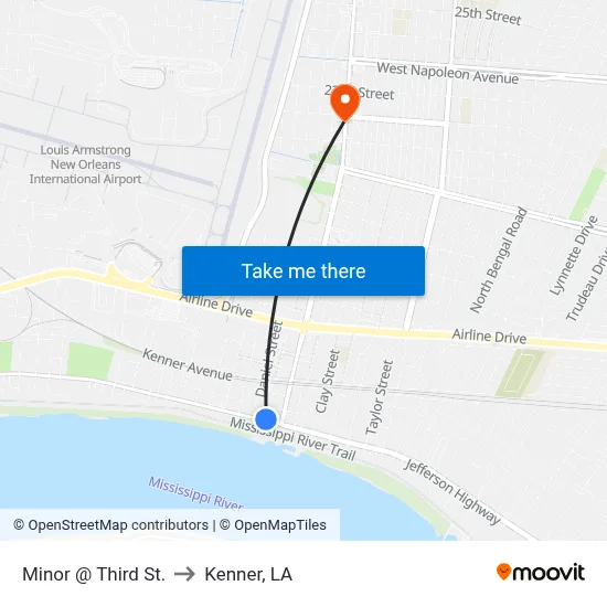 Minor @ Third St. to Kenner, LA map