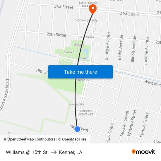 Williams @ 15th St. to Kenner, LA map