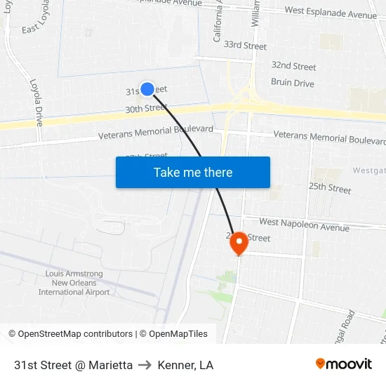 31st Street @ Marietta to Kenner, LA map