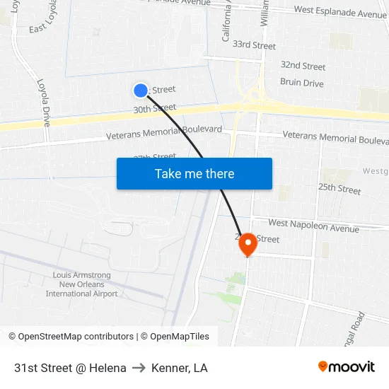 31st Street @ Helena to Kenner, LA map