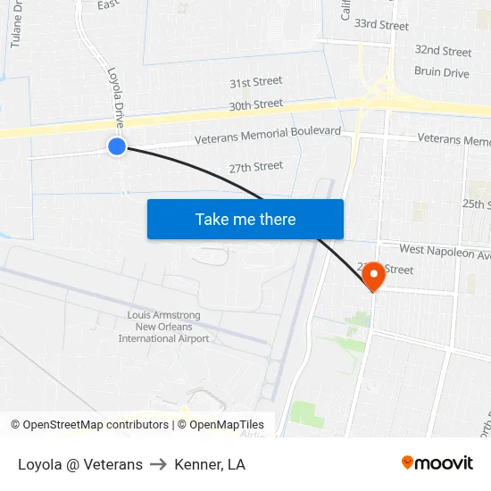 Loyola @ Veterans to Kenner, LA map