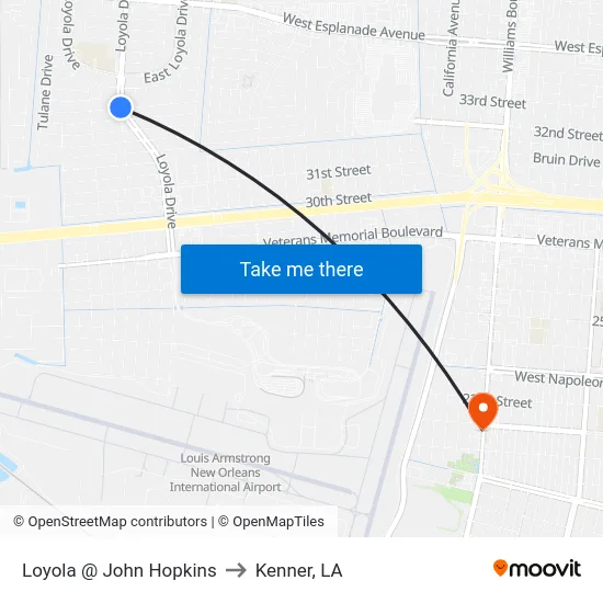 Loyola @ John Hopkins to Kenner, LA map