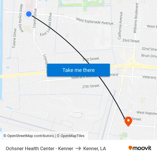 Ochsner Health Center - Kenner to Kenner, LA map