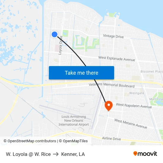 W. Loyola @ W. Rice to Kenner, LA map