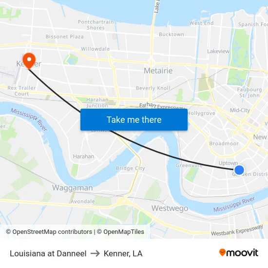 Louisiana at Danneel to Kenner, LA map