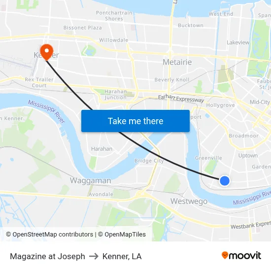 Magazine at Joseph to Kenner, LA map