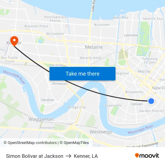 Simon Bolivar at Jackson to Kenner, LA map