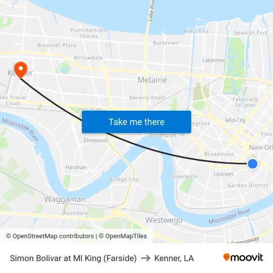 Simon Bolivar at Ml King (Farside) to Kenner, LA map