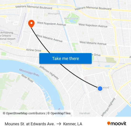 Mounes St. at Edwards Ave. to Kenner, LA map