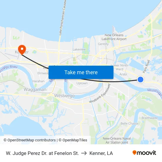 W. Judge Perez Dr. at Fenelon St. to Kenner, LA map