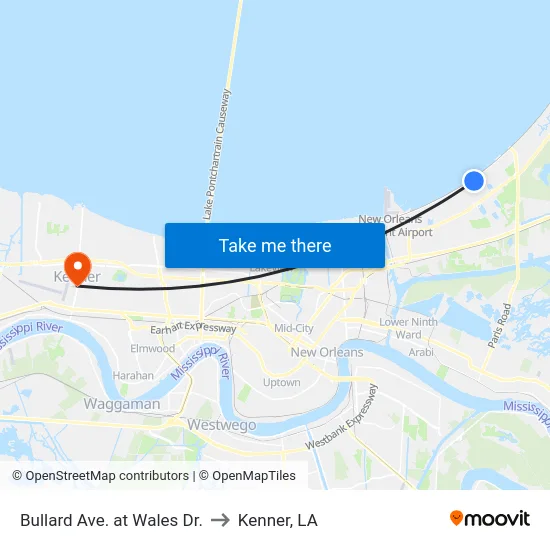 Bullard Ave. at Wales Dr. to Kenner, LA map