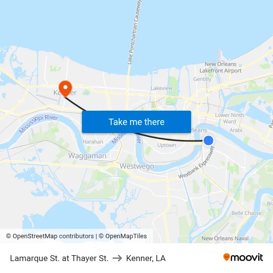 Lamarque St. at Thayer St. to Kenner, LA map