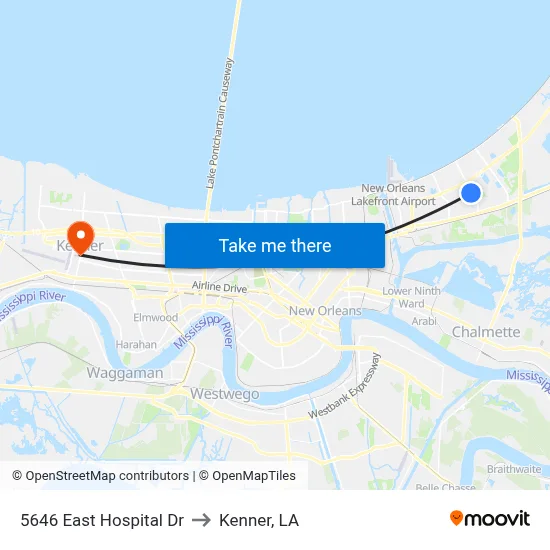 5646 East Hospital Dr to Kenner, LA map