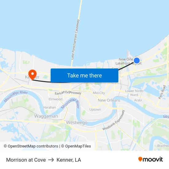 Morrison at Cove to Kenner, LA map