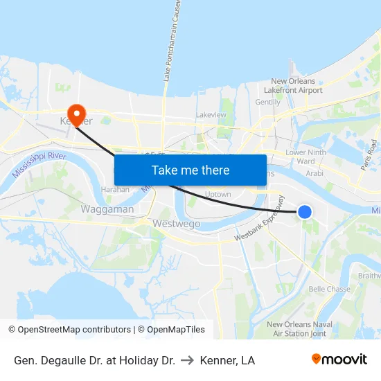 Gen. Degaulle Dr. at Holiday Dr. to Kenner, LA map