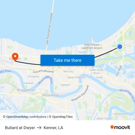 Bullard at Dwyer to Kenner, LA map