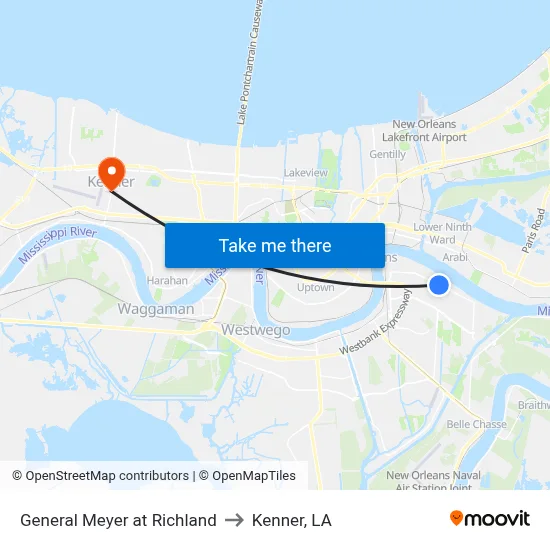 General Meyer at Richland to Kenner, LA map